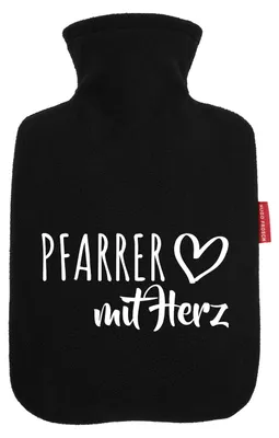 Produktbild von Huuraa Wärmflasche Pfarrer mit Herz 1,8 Liter Black Classic Veloursbezug Bettflasche Geschenkidee