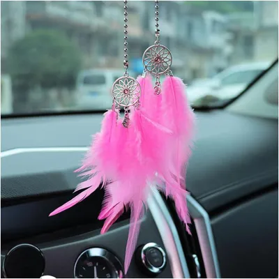Imagen del producto de Espejo retrovisor para coche, atrapasueños, color rosa, para decoración del interior
