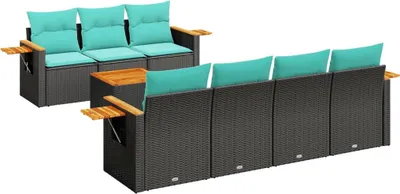 Produktbild von 8-tlg. Garten-Sofagarnitur mit Kissen Schwarz Poly Rattan