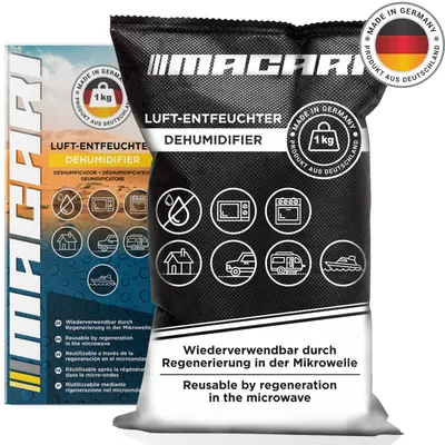 Produktbild von Macari Luftentfeuchter Auto Wiederverwendbar, Germany, Anti Beschlag Entfeuchter, Gegen Feuchtigkeit im Auto, Auto-Winter-Wohnmobil-Zubehör, Feuchtigkeitskissen für Auto 1kg