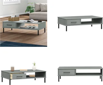 Produktbild von vidaXL Couchtisch OSLO mit Metallbeinen Grau Massivholz Kiefer - Couchtisch - Couchtische - Beistelltisch - Sofatisch
