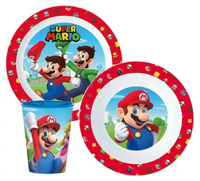 Obrázok produktu pre Súprava riadu Mushroom Kingdom, súprava z mikromateriálu, s pohárom 260 ml