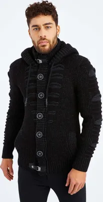 Produktbild von Leif Nelson Kapuze Herren Strickjacke Kapuze LN-5605, Schwarz Anthrazit / M