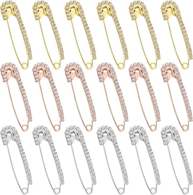 Image de Épingles de sécurité, lot de 18, décoratives avec strass, or et argent, pour vêtements