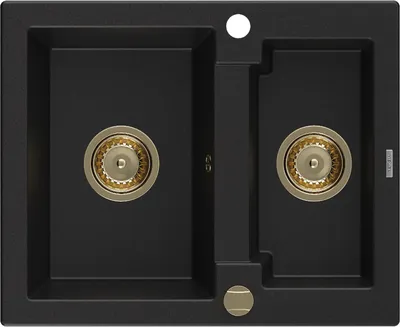 Produktbild von Mexen Carlos 1,5-Becken-Granitspüle 582 x 475 mm, Schwarz, Siphon Gold - 6518581500-77-G
