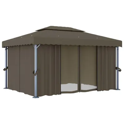 Produktbild von vidaXL Pavillon mit Vorhang 4x3 m Taupe Aluminium
