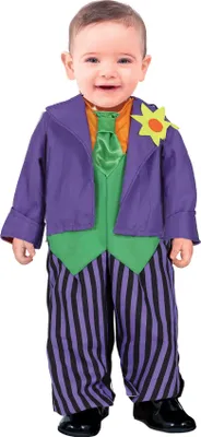 Produktbild von Mr Smile Abenteuerfigur Fröhlicher Harlekin Superheld Kostüm Halloween Lila Grün Orange Gestreift Baby Cosplay Spaß Comic Held Lustiger Charakter, Größe: 92/98 Farbe: Lila