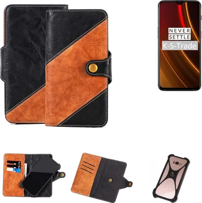 Produktbild von K-S-Trade Handyhülle Schutzhülle Bookstyle Case Wallet-Case kompatibel mit OnePlus 6T Handy Cover Bumper Klapphülle schwarz hellbraun 1x