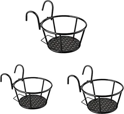 Imagen del producto de Juego de 3 macetas metálicas para plantas – barandilla colgante para flores con ganchos para macetas – barandilla colgante – para jardín, balcón, valla – para interior y exterior