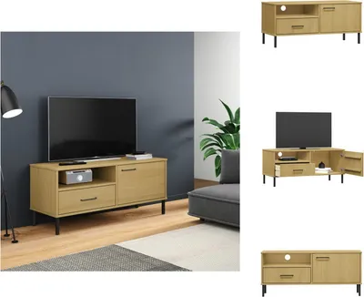 Produktbild von vidaXL TV-Schrank OSLO mit Metallbeinen Braun Massivholz Kiefer -  TV-Möbel