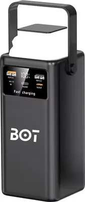 A black BOT power bank is shown against a white background.