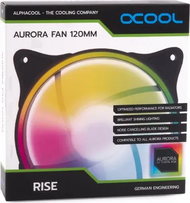 Produktbild von Alphacool Rise Aurora, Ventilator, 12 cm, 2600 RPM, 118,9 m³/h, Schwarz, Durchscheinend