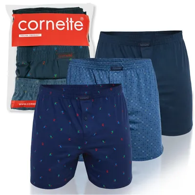 Zdjęcie produktu dla Cornette – męskie bokserki, 3 sztuki, bawełniane, luźne, ciemnoniebieskie