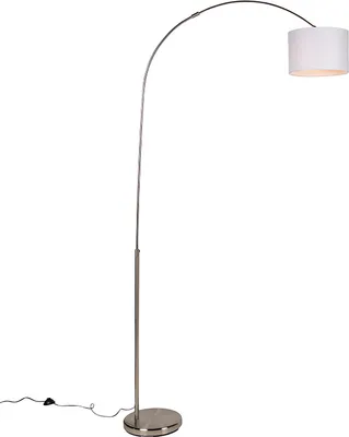 Produktbild von Trio Leuchten - Moderne Bogenleuchte I Bogenlampe I Lampe I Leuchte Stahl I Silber I nickel matt mit weißem Lampenschirm - Hotel I Wohnzimmer I Schlafzimmer - Metall Andere - LED geeignet E27
