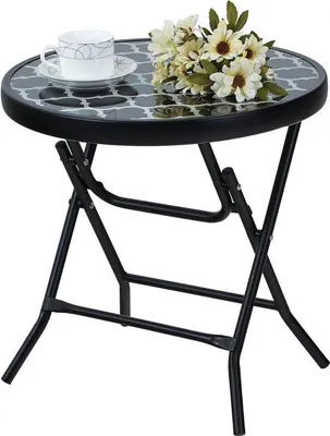 Produktbild von Famanu Klappbare runde Glastisch - wetterfest und pflegeleicht - für Balkon, Garten, Terrasse und Wohnzimmer