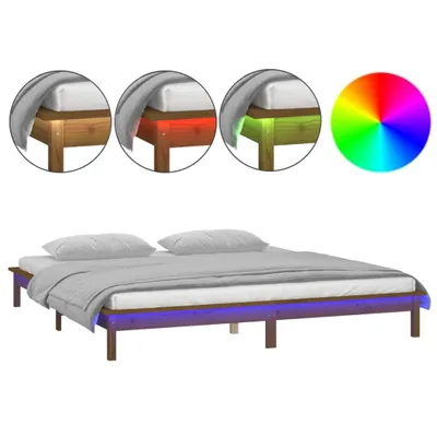 Produktbild von vidaXL Massivholzbett mit LEDs Honigbraun 160x200 cm