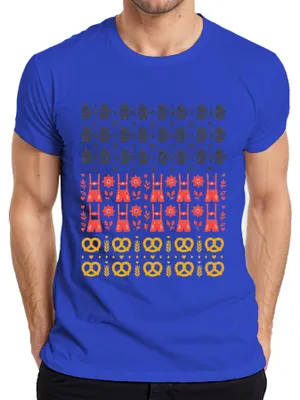 Productafbeelding van , traditionele kleding, lederen broek, bierkan, pretzel, dirndl, München, heren T-shirt, blauw, maat M
