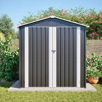 Produktbild von Gerätehaus mit Bodenfundament & Schloss Verblassungsfrei Wetterfest Geräteschuppen für Garten Terrasse 5x6ft Grau