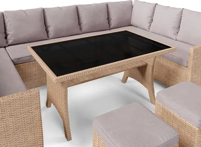 Produktbild von di volio Polyrattan Sitzgruppe LIVORNO - Lounge Gartenmöbel-Set mit Ecksofa, Tisch & 2 Hockern - Loungemöbel in Rattan-Optik inkl. eine Fleecedecke