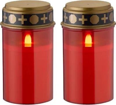 Produktbild von 2 Stück Wofi LED Grabkerze 12,5cm Grableuchte Grablicht Flackernd Batterie Rot