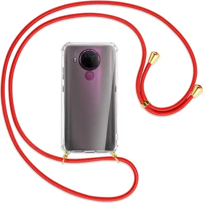Produktbild von Handykette Backcover-Schutzhülle mit Band (Metall goldfarben) für Nokia 5.4 - rot