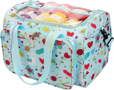 Obrázok produktu pre Ultiluxe Taška na uskladnenie pre pletenie - Ramenná taška na doplnky - Taška na priadzu s vreckami - Veľkosť 38 x 26 x 25 cm - Modrá