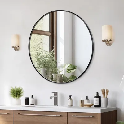 Obrázok produktu pre VEVOR nástenné zrkadlo zrkadlo na líčenie kúpeľňové zrkadlo priemer 762 mm hrúbka 3,81 mm okrúhle zrkadlo, zrkadlo s rámom z hliníkovej zliatiny