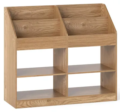 Obrázok produktu pre Detská knižnica COSTWAY, detská polička so 4 policami a 4 otvorenými priehradkami, detská knižnica Montessori, organizér na hračky, 90 x 34 x 80 cm, prírodná farba