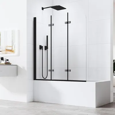 Produktbild von Duschwand für badewanne faltbar, Duschwand Schwarz 3 teilig Badewannen duschwand 120x140cm, 6mm Nano Glas Duschwand Badewanne Badewannenaufsatz Duschtrennwand Duschabtrennung für Badewanne