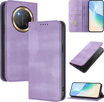 Produktbild von Handyhülle für Honor X9C/Magic7 Lite/Honor X60 Pro, Vintage Leder RFID Schutz Kartenfach Standfunktion Magnetische Klapphülle Violett