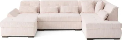 Image de Lisa Design Vermont - canapé panoramique d'angle droit 7 places en velours côtelé , Beige