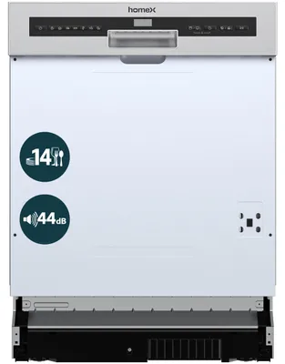 Produktbild von homeX Geschirrspüler 60 cm, Einbau Spülmaschine teilintegrierbar - 14 Maßgedecke, 7 Programme, AquaStop, DWSI601444C