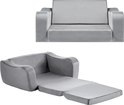 Immagine prodotto di SucceBuy divano e poltrona per bambini in schiuma 28D con pelo corto e braccioli, divano per bambini allungabile come lettino o divano letto per bambini (18 mesi - 6 anni), regalo ideale per ragazze e ragazzi in grigio