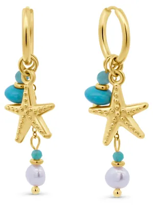 Produktbild von CO88 Kollektion 8CE-70626 Ohrringe mit Seestern und hellblauen Perlen – Edelstahl – Goldfarben