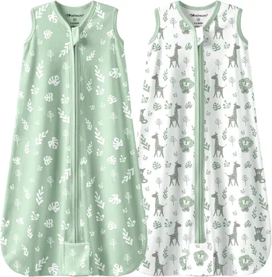 Imagen del producto de Saco de dormir para bebé, verano, 0,5 Tog, 100% algodón, 2 unidades, talla M (6-12 meses), transpirable para noches cálidas