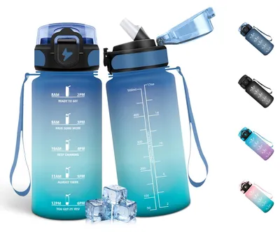 Produktbild von Trinkflasche 500ML mit Strohhalm, Auslaufsicher, Wasserflasche Blau-Grün