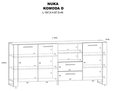 Zdjęcie produktu dla Komoda do salonu Nuka D 197 cm Kredens Szafka wysoka Czarny dąb artisan