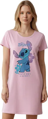 Produktbild von Disney Lilo & Stitch Nachthemd für Damen - Cute but cheeky Schlafshirt Pyjama Kurzarm Oberteil Rosa L