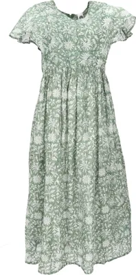 Produktbild von Luftiges Boho Sommerkleid, Handbedrucktes Maxikleid, Baumwollkleid - Mintgrün, Damen, Baumwolle, Größe: S