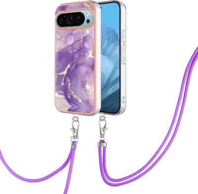 Obrázek produktu pro Pouzdro s řemínkem pro Google Pixel 9, měkké TPU nárazník, ochranné pouzdro, s nastavitelným popruhem Fialový