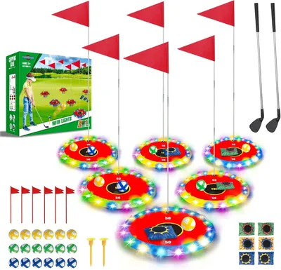 Produktbild von Kinder Golfset 2-in-1, 16 Bälle, 2 Schläger, 6 beleuchtete Ziele, für Garten