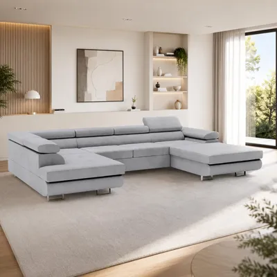 Produktbild von Wohnlandschaft mit Schlaffunktion, Couch für Wohnzimmer - Schlafsofa - Eckcouch
