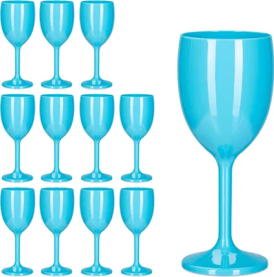 Productafbeelding van Sada van 12 turquoise plastic wijnglazen