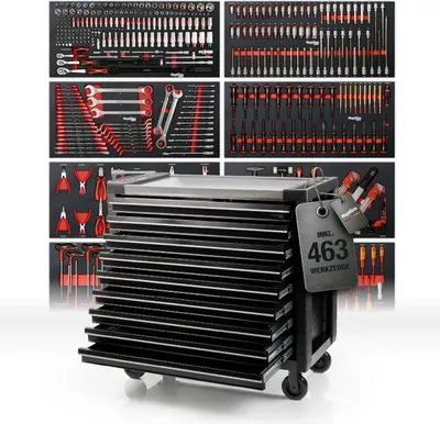 Produktbild von Mephisto Pro-Line "Big Black" Werkzeugwagen mit 9 Schubfächer inkl. Werkzeug