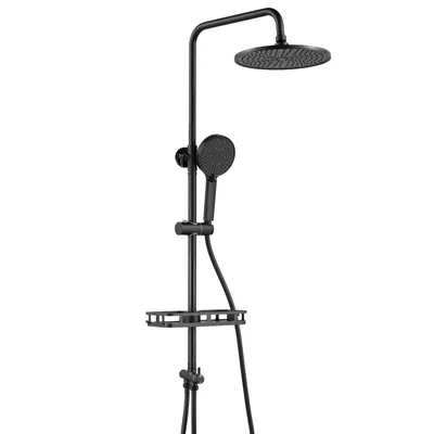 Produktbild von Auralum Regendusche,Duschset mit Ablagefach Ø 25 cm Höhenverstellbar 72–110 cm,Handbrause mit 4 Positionen Robuster Messing-Umsteller,Schwarz