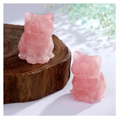 Produktbild von Rosenquarz Katze Figur in Rosa – Dekoration für Katzenliebhaber