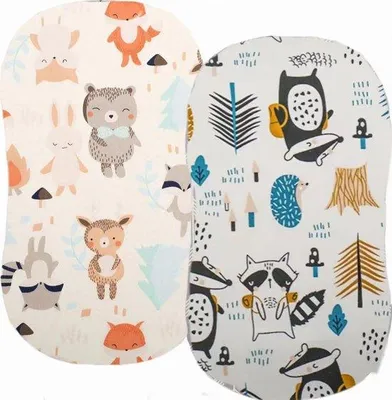 Productafbeelding van Unyqoos® 2-delige set ademende stretchlakens voor wieg en kinderwagen, 100% katoen, 82x43x12 cm, 360° elastiek, vrij van formaldehyde
