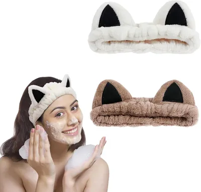 Produktbild von Kosmetisches Haarband mit Katzenohren, 2 Stück, weich, für Make-up und Pflege