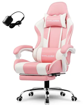 Immagine prodotto di Sedia da gaming - GT800A - Massaggio USB - Ergonomica - Poggiapiedi estraibile - Cuscino lombare - Rotazione a 360° -  - Rosa