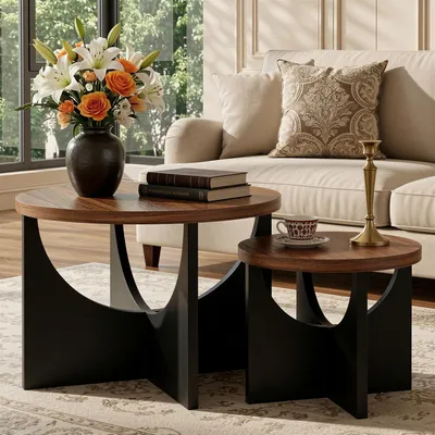 Productafbeelding van IRONCK Bijzettertafel set, rond, set van 2, salontafel, walnoot